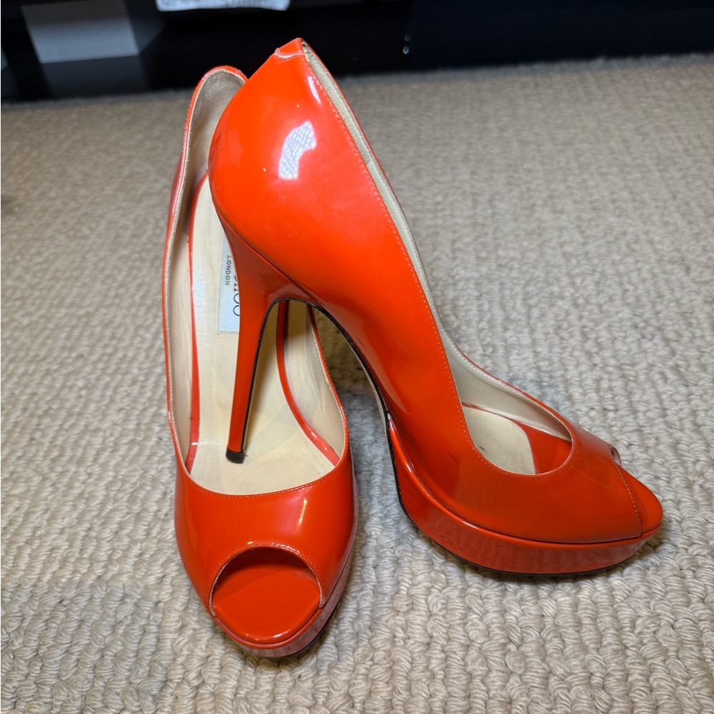 Jimmy Choo Patent Orange Platform heels